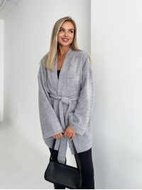 Жіночий кардиган з поясом сiрого кольору 34638