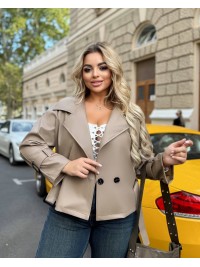 Жіноча куртка-косуха з еко-шкіри бежевого кольору 34640