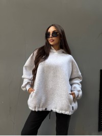 Жіночий худі з капюшоном на флiсi сірого кольору 34641