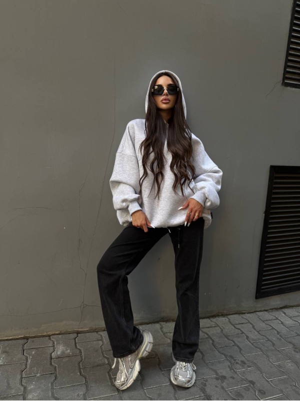 Жіночий худі з капюшоном на флiсi сірого кольору 34641