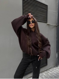 Жіночий худі з капюшоном на флiсi коричневого кольору 34642