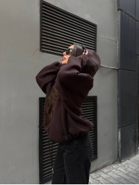 Жіночий худі з капюшоном на флiсi коричневого кольору 34642