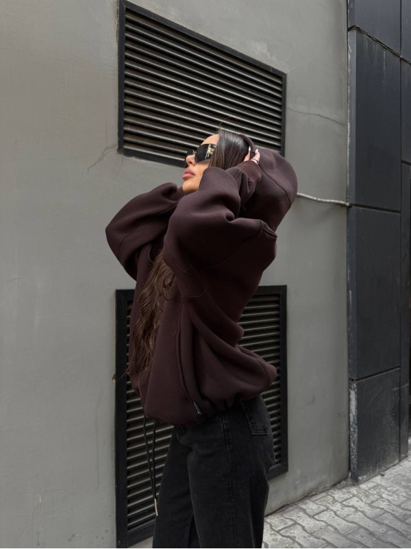 Жіночий худі з капюшоном на флiсi коричневого кольору 34642