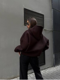 Жіночий худі з капюшоном на флiсi коричневого кольору 34642