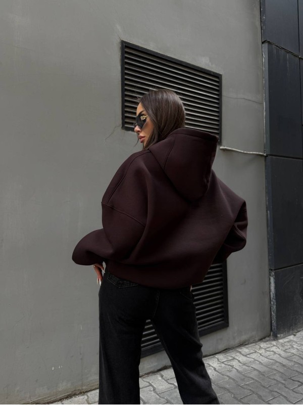 Жіночий худі з капюшоном на флiсi коричневого кольору 34642