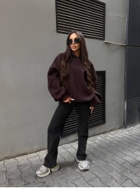 Жіночий худі з капюшоном на флiсi коричневого кольору 34642