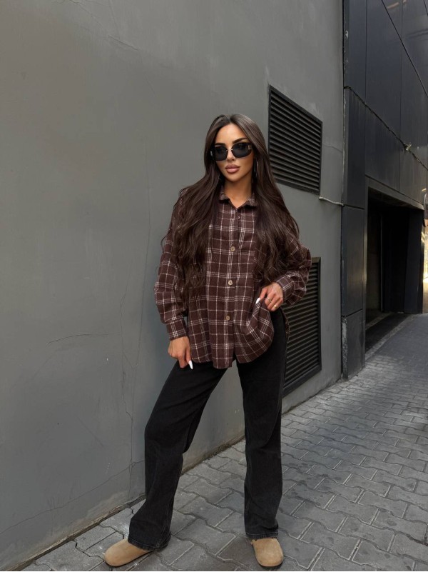 Кашемiрова жіноча сорочка коричневого кольору 34644