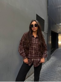 Кашемiрова жіноча сорочка коричневого кольору 34644