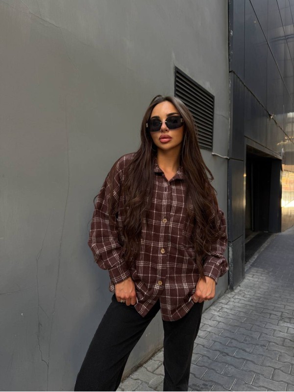 Кашемiрова жіноча сорочка коричневого кольору 34644