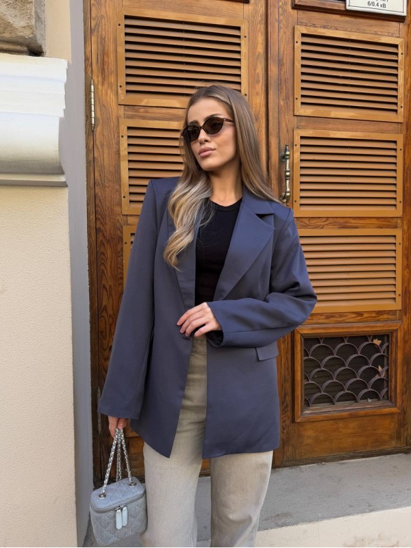 Жіночий піджак з поясом графiтового кольору 34646