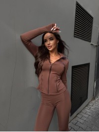 Жіночий теплий термокостюм кавового кольору 34671