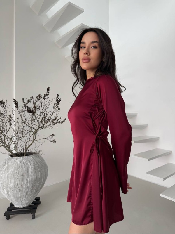 Легка шовкова сукня міні бордового кольору 34685