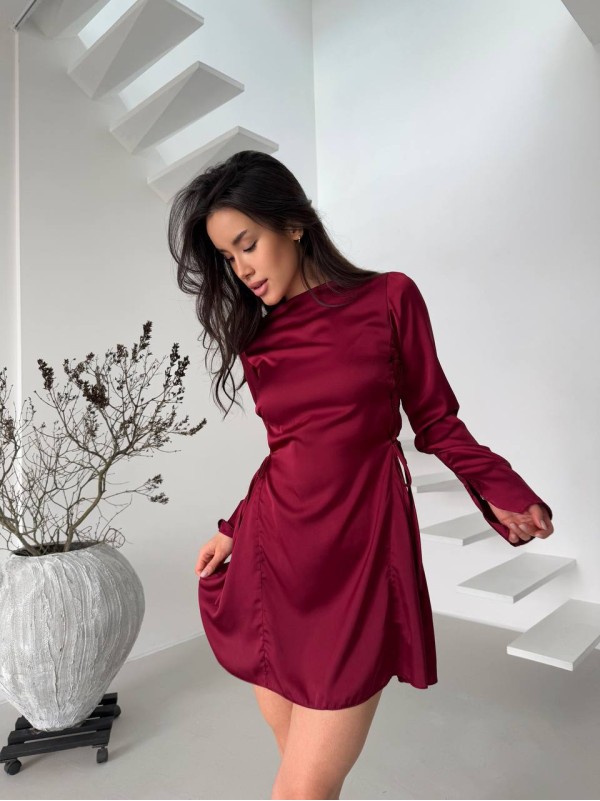 Легка шовкова сукня міні бордового кольору 34685