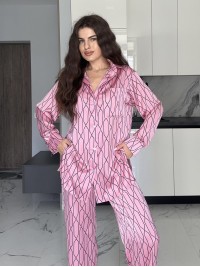 Жіночий шовковий костюм рожевого кольору 34688