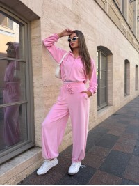 Велюровий жіночий костюм на блискавці рожевого кольору 34692