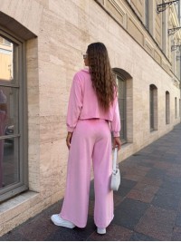 Велюровий жіночий костюм на блискавці рожевого кольору 34692
