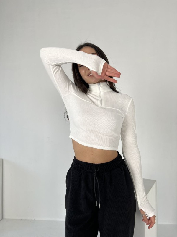 Жіночий топ із рукавом в рубчик молочного кольору 34694