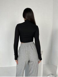 Жіночий топ із рукавом в рубчик чорного кольору 34695