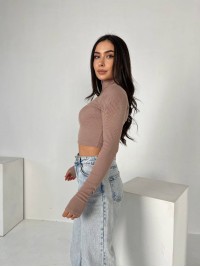 Жіночий топ із рукавом в рубчик кавового кольору 34696