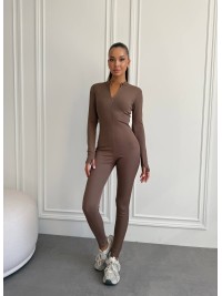 Жіночий комбінезон в рубчик кавового кольору 34703