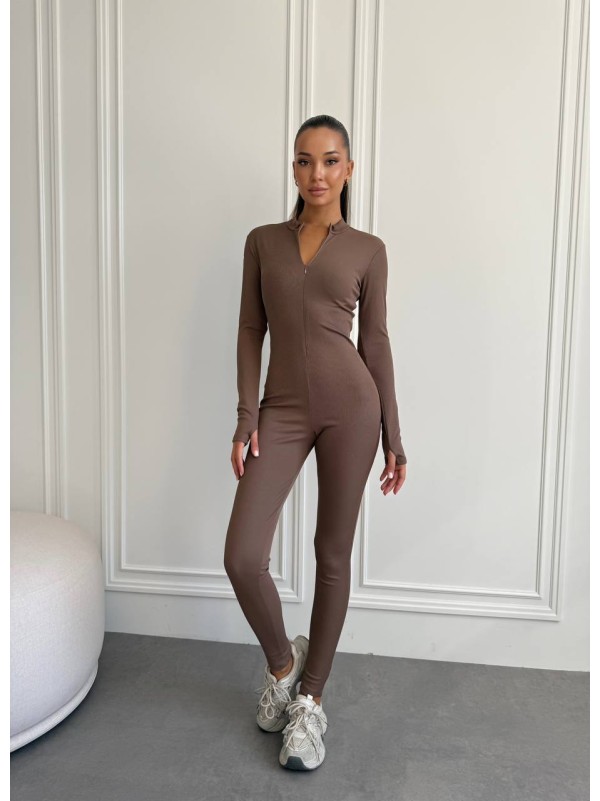 Жіночий комбінезон в рубчик кавового кольору 34703