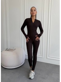 Жіночий комбінезон в рубчик коричневого кольору 34704