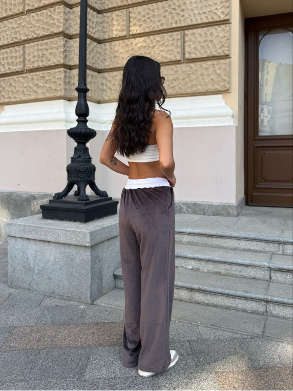 Жiночi велюровi штани вiльного крою коричневого кольору 34710