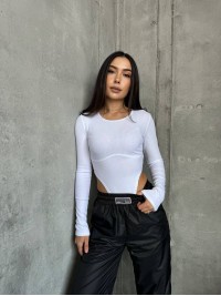 Базовий однотонний боді в рубчик бiлого кольору 34712