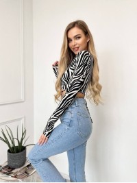 Жіночий топ із рукавом на зав'язках чорно-бiлого кольору 34714