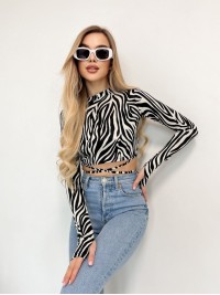 Жіночий топ із рукавом на зав'язках чорно-бiлого кольору 34714