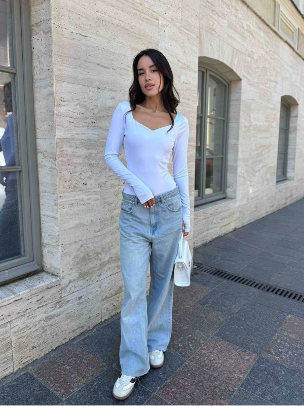 Базовий боді з розрізом для пальців бiлого кольору 34715