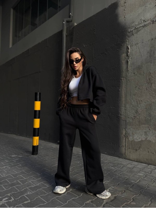 Жіночий спортивний костюм на флiсi чорного кольору 34723