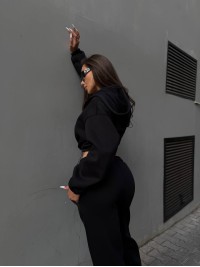 Жіночий спортивний костюм на флiсi чорного кольору 34723