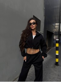 Жіночий спортивний костюм на флiсi чорного кольору 34723