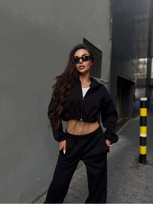 Жіночий спортивний костюм на флiсi чорного кольору 34723
