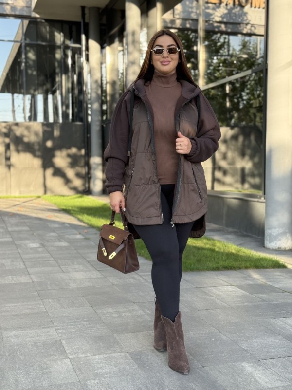 Жіноча куртка-кардиган коричневого кольору 34728