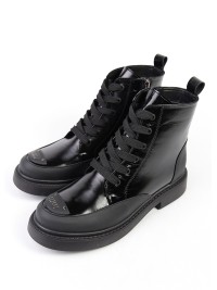 Жіночі черевики з натуральної лак шкіри чорного кольору 34737