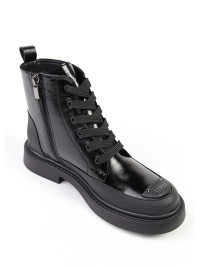 Жіночі черевики з натуральної лак шкіри чорного кольору 34737