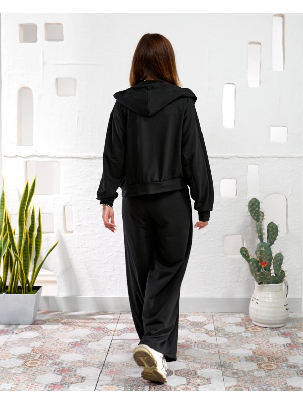 Жіночий спортивний костюм з капюшоном чорного кольору 34746
