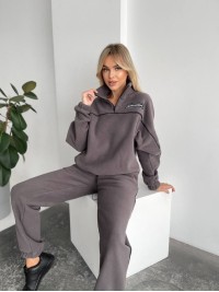 Жіночий флiсовий костюм вiльного крою графітового кольору 34748