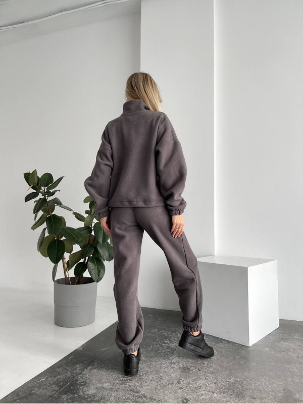 Жіночий флiсовий костюм вiльного крою графітового кольору 34748