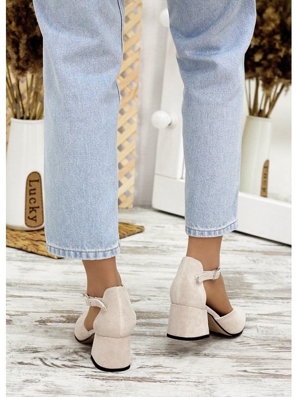 Жіночі замшеві туфлі бежевого кольору 34761