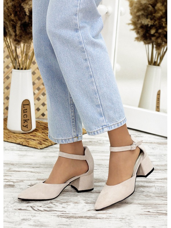 Жіночі замшеві туфлі бежевого кольору 34761