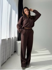 Жіночий флiсовий костюм на змiйцi коричневого кольору 34764