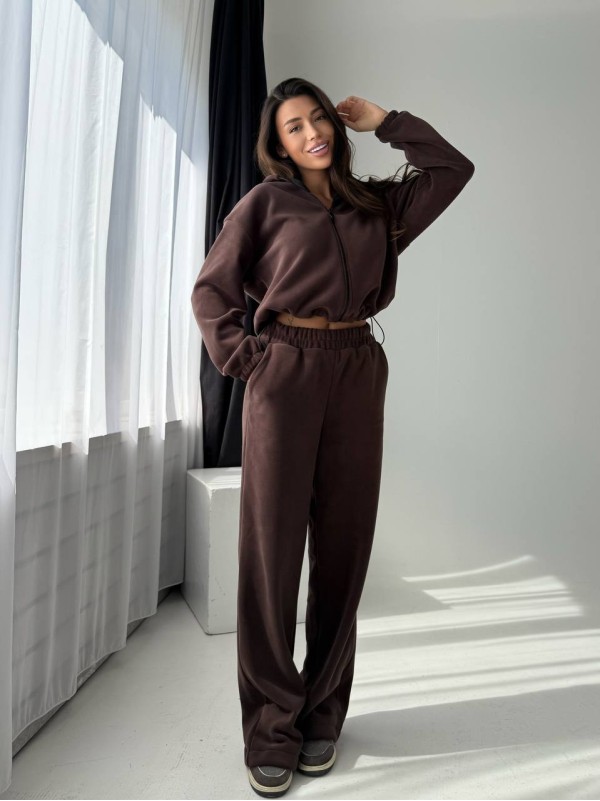 Жіночий флiсовий костюм на змiйцi коричневого кольору 34764