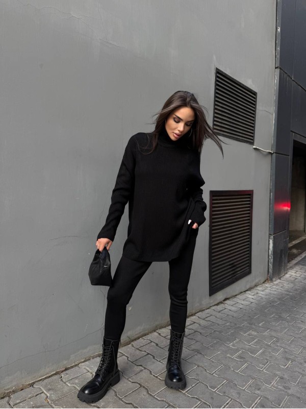 Жіночий костюм светр+лосiни чорного кольору 34768