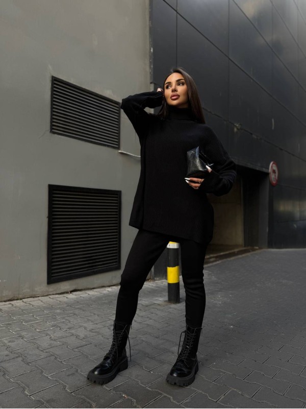 Жіночий костюм светр+лосiни чорного кольору 34768