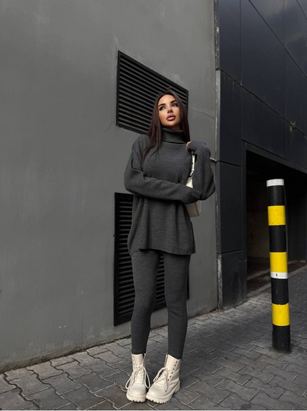 Жіночий костюм светр+лосiни графiтового кольору 34771