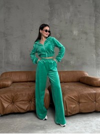 Жіночий велюровий костюм зеленого кольору 34781