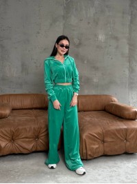 Жіночий велюровий костюм зеленого кольору 34781